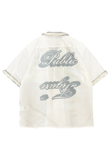 Frilly 'Reversed Drop Shadow' Logo Linen Blend Short Sleeved Shirt (Open Collar)